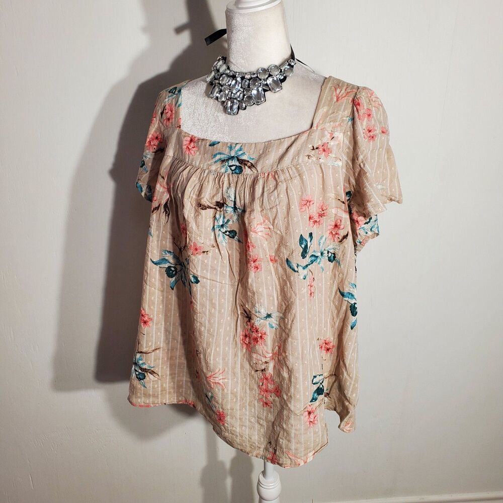 TORRID BLOUSE SHORT BROWN SLEEVE COTTON SIZE 1(1X)